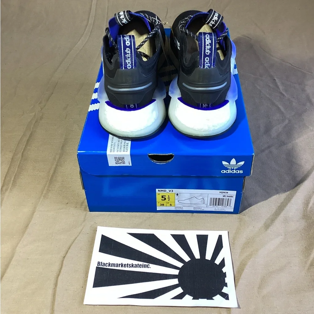 Adidas NMD R1 V3 'adiClub' Black White Royal Blue HQ9838 Men's Size 5.5